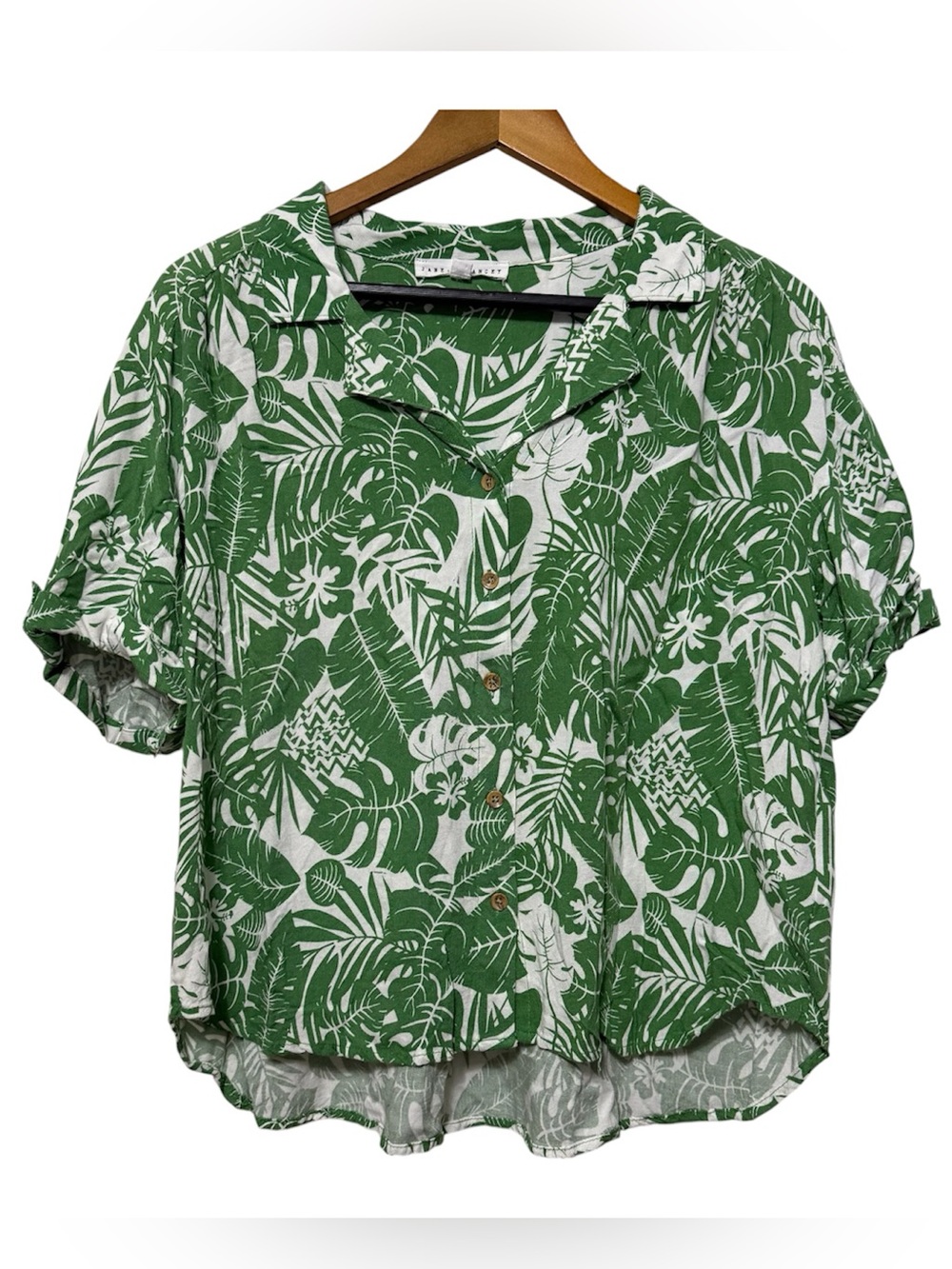 Jane + Delancey Kelly Green Tropical Print Button-Front Top Women’s Large Forest